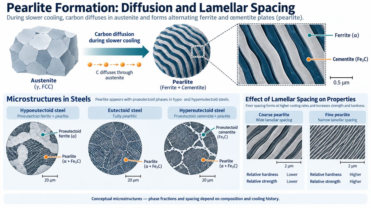 Pearlite formation from austenite and the difference between coarse and fine pearlite