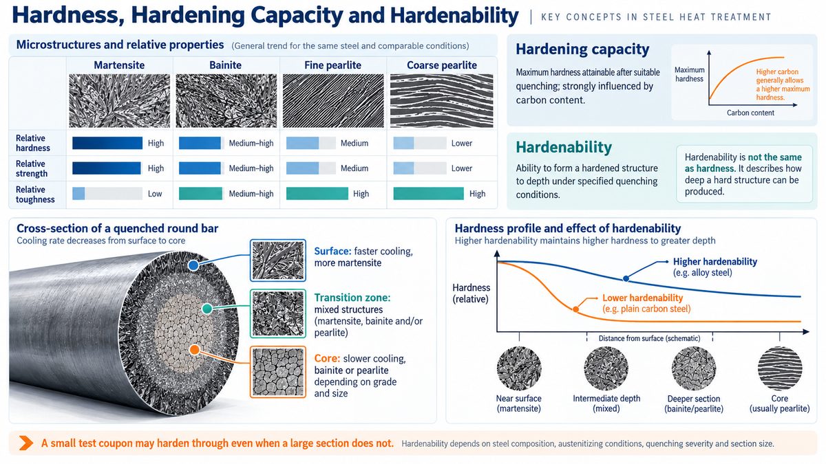 Comparison of martensite, bainite and pearlite properties and the difference between hardening capacity and hardenability