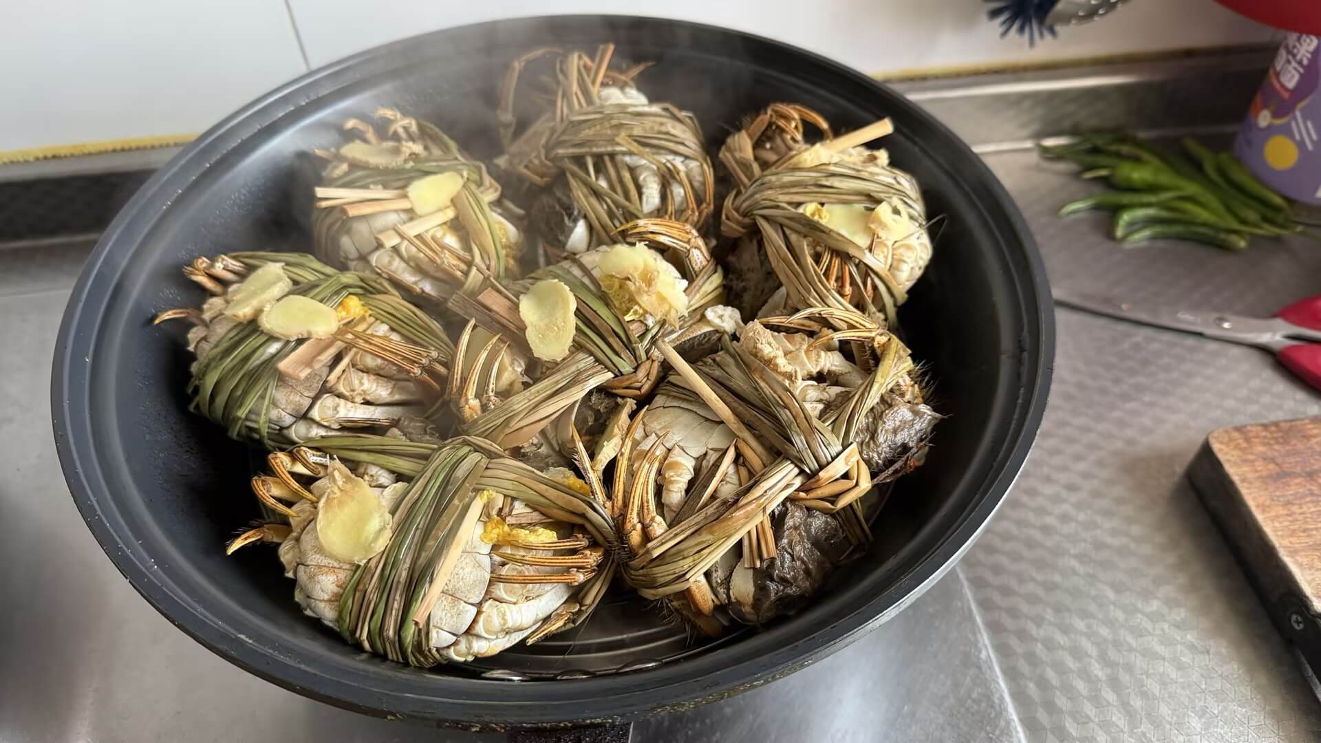 Steamed Chinese hairy crabs served at the SAKY STEEL team lunch