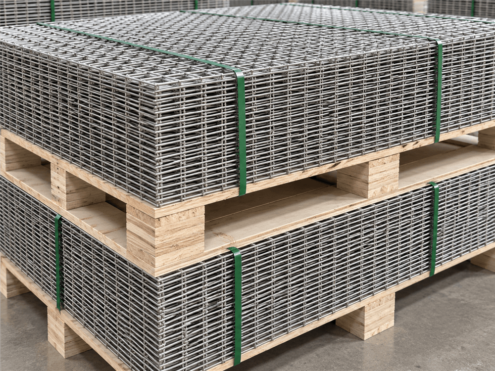 Stainless steel welded wire mesh panels packed on wooden pallet